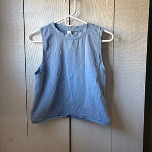 Woman’s yogalicious blue cropped tank top